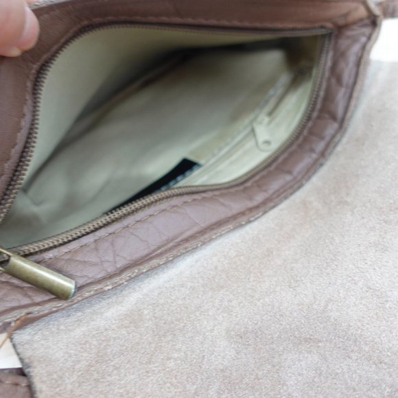 Brown Leather Clutch Crossbody‎ Sling Italian Purse Small Camel Genuine ITALY - Picture 9 of 12